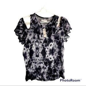 NWT Grayson/Threads Cold Shoulder Black/White Tie Dye Blouse Size Medium